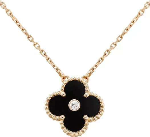[⭐Novea]CLOVER 15MM DIAMOND ONYX NECKLACE