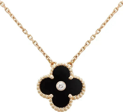 [⭐Novea]CLOVER 15MM DIAMOND ONYX NECKLACE
