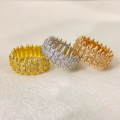 [⭐Novea]CLASH DOUBLE-ROW RIVET RING WITH DIAMOND SETTING