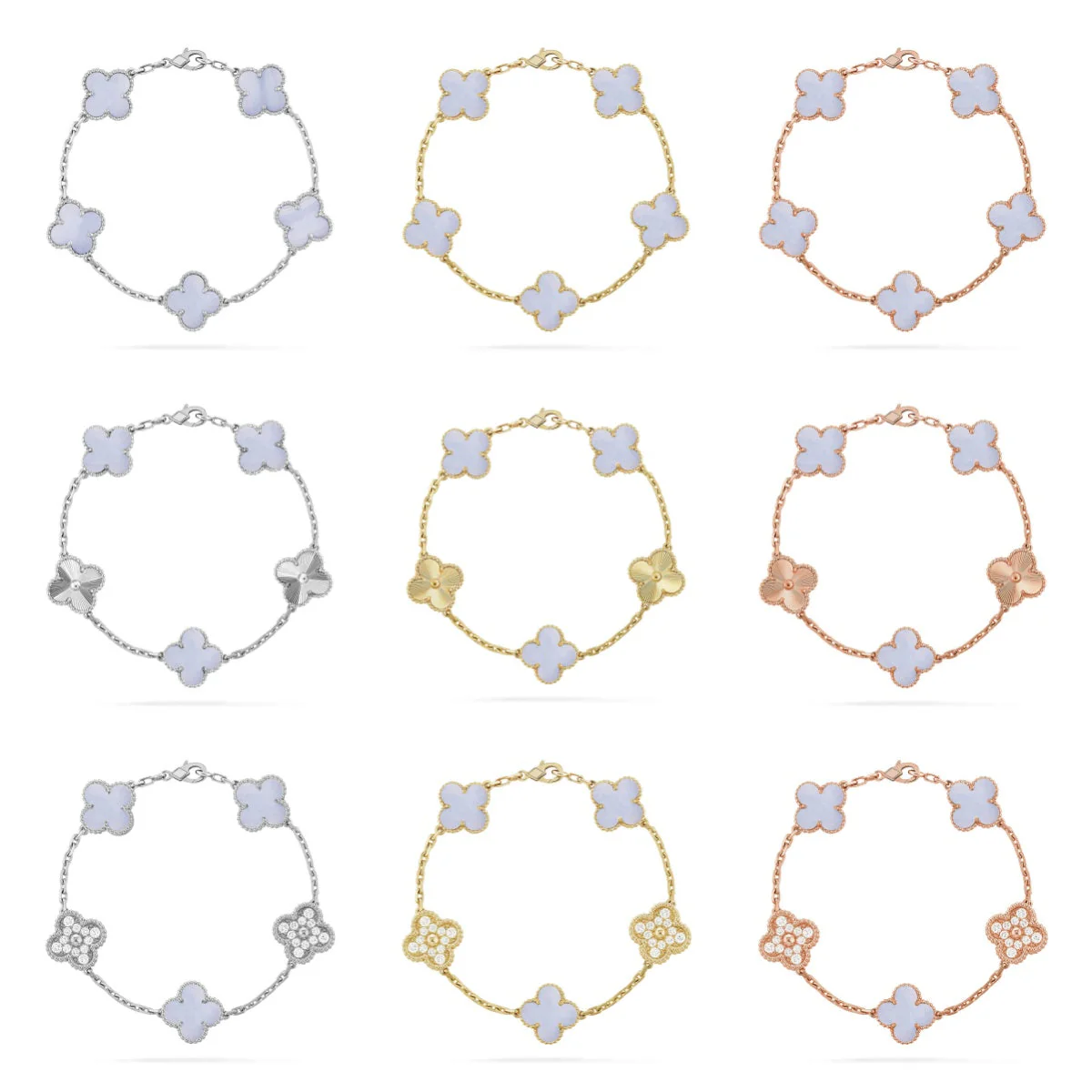 [⭐Novea] CLOVER 5 MOTIF PURPLE CHALCEDONY BRACELET COLLECTION