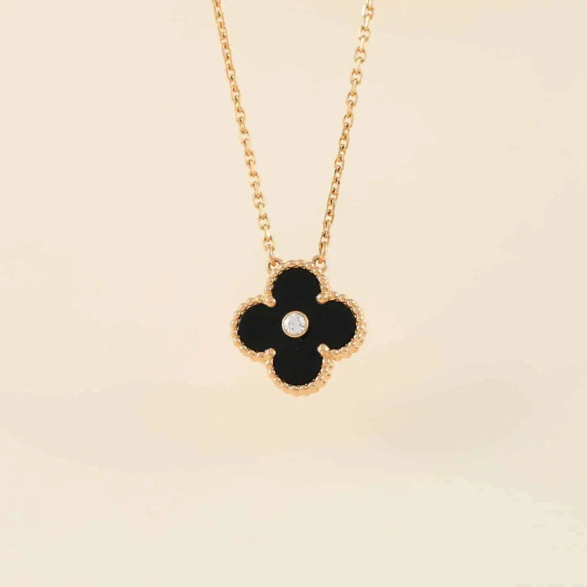 [⭐Novea]CLOVER 15MM DIAMOND ONYX NECKLACE
