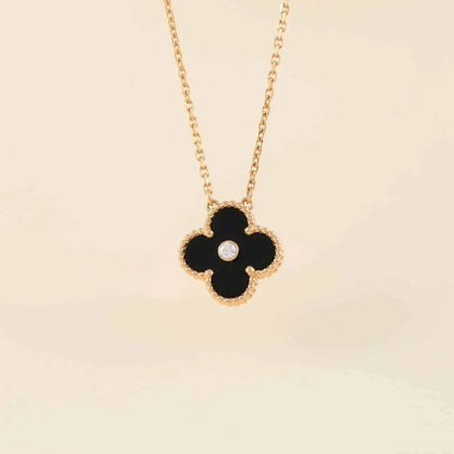 [⭐Novea]CLOVER 15MM DIAMOND ONYX NECKLACE