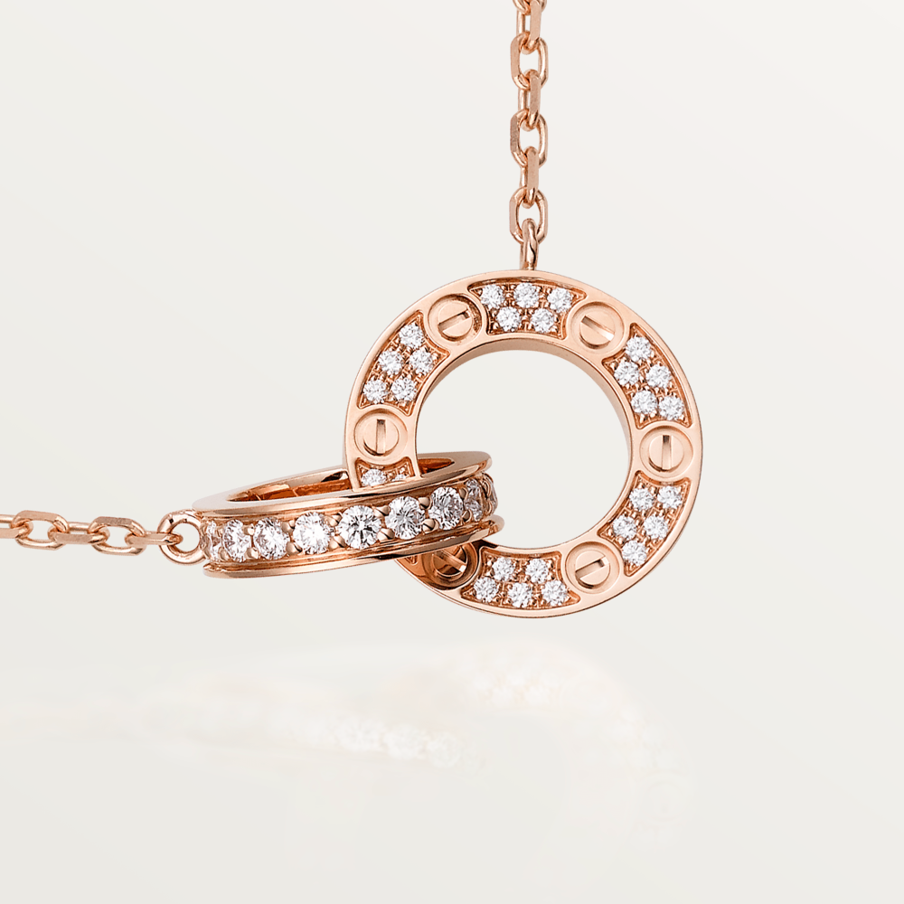 [⭐Novea]LOVE 7.6MM NECKLACE ROSE GOLD AND SILVER  FULL DIAMOND