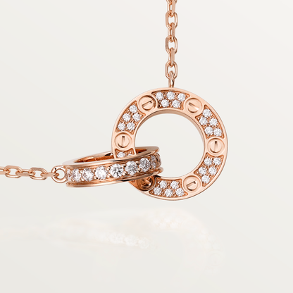 [⭐Novea]LOVE 7.6MM NECKLACE ROSE GOLD AND SILVER  FULL DIAMOND