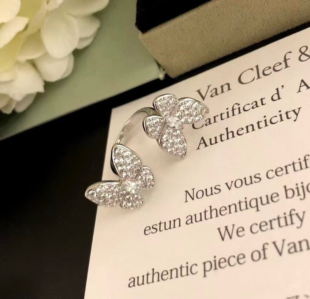 [⭐Novea]TWIN SILVER BUTTERFLY DIAMOND RING