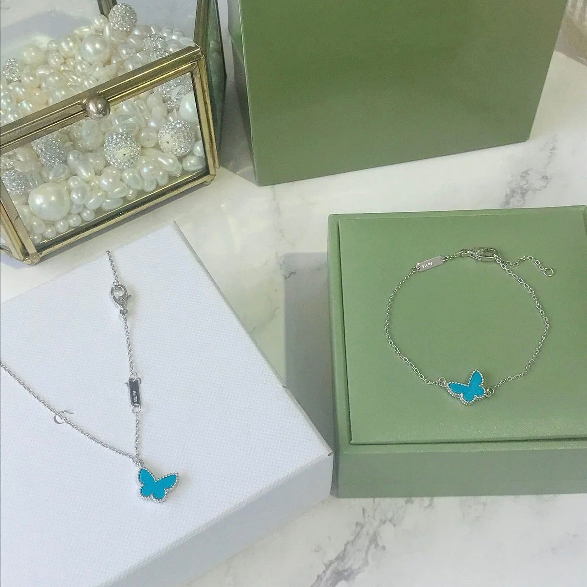 [⭐Novea]BUTTERFLY TURQUOISE BUTTERFLY BRACELET SILVER