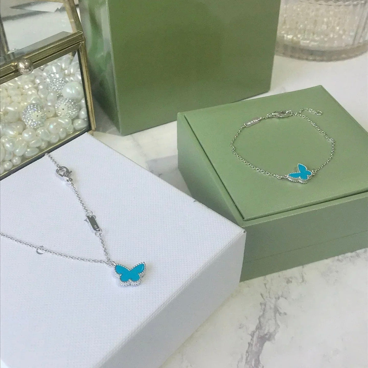 [⭐Novea]BUTTERFLY TURQUOISE BUTTERFLY BRACELET SILVER