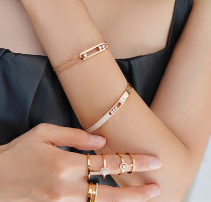 [⭐Novea]Move Noa Rose Gold Pavé Diamond Bangle Bracelet