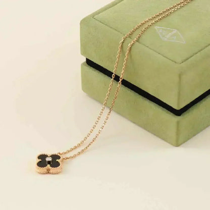 [⭐Novea]CLOVER 15MM DIAMOND ONYX NECKLACE