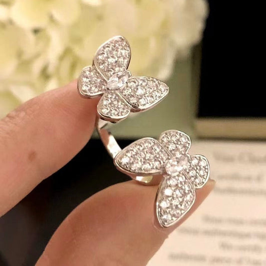 [⭐Novea]TWIN SILVER BUTTERFLY DIAMOND RING