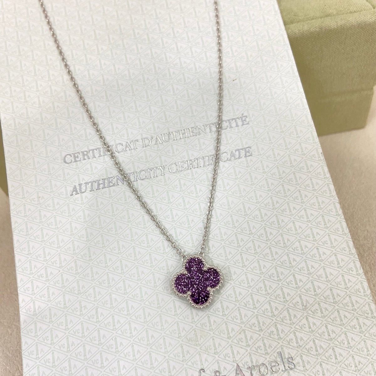 [⭐Novea]NEW 15MM PURPLE SAND-GOLD FOUR-LEAF CLOVER NECKLACE