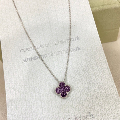 [⭐Novea]NEW 15MM PURPLE SAND-GOLD FOUR-LEAF CLOVER NECKLACE