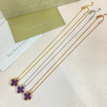 [⭐Novea]NEW 15MM PURPLE SAND-GOLD FOUR-LEAF CLOVER NECKLACE