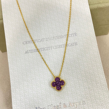 [⭐Novea]NEW 15MM PURPLE SAND-GOLD FOUR-LEAF CLOVER NECKLACE