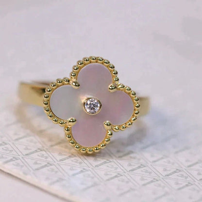 [⭐Novea]CLOVER PINK MOP RING GOLD DIAMOND