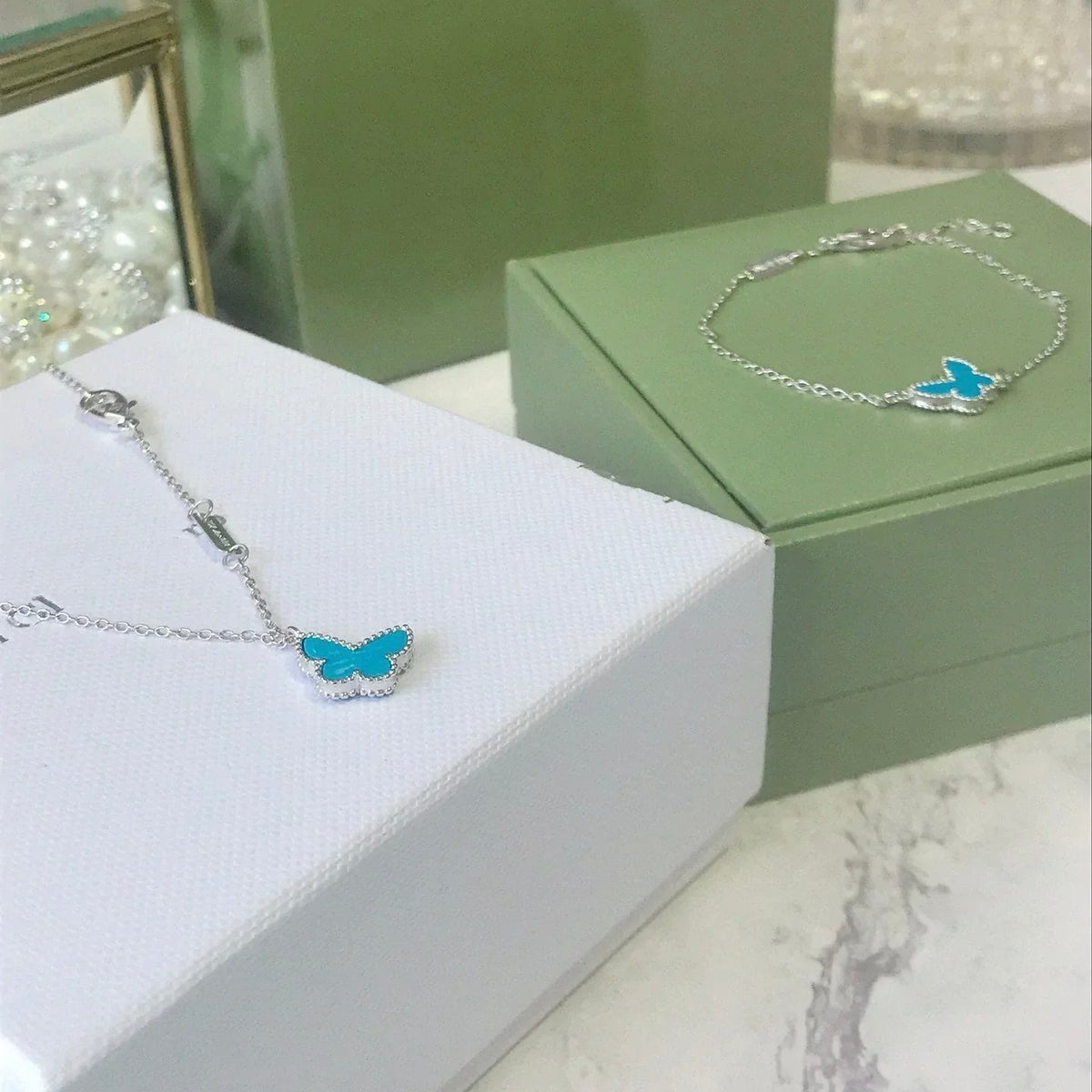 [⭐Novea]BUTTERFLY TURQUOISE BUTTERFLY BRACELET SILVER