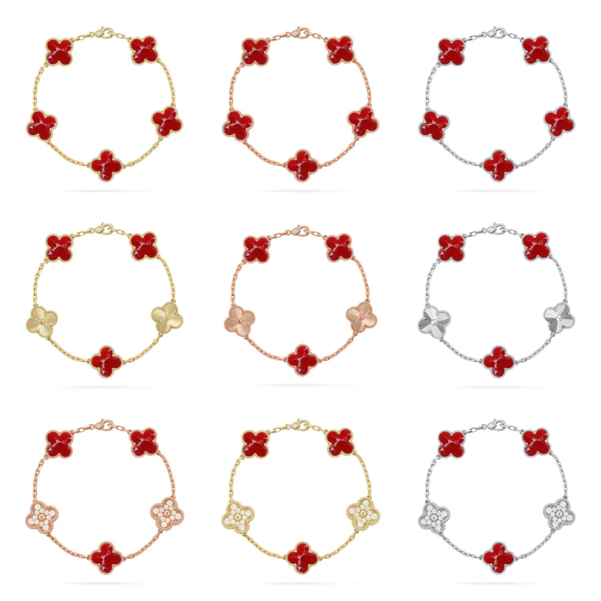 [⭐Novea]CLOVER 5 MOTIF RED PATTERN BRACELET COLLECTION