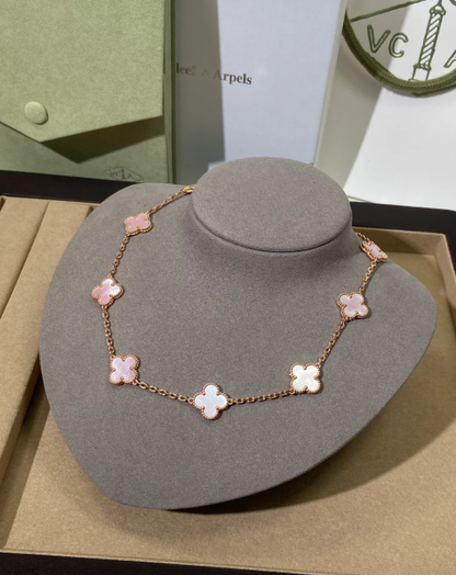 [⭐Novea Jewellery] Pink Necklace with Ten Clover Designs