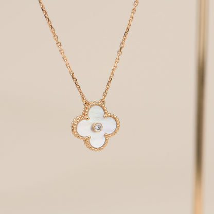 [⭐Novea]CLOVER 15MM DIAMOND WHITE FRITILLARIA NECKLACE