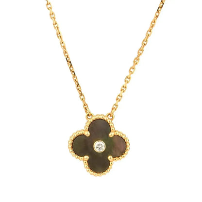 [⭐Novea]CLOVER 15MM DIAMOND AND MOTHER-OF-GREY NECKLACE