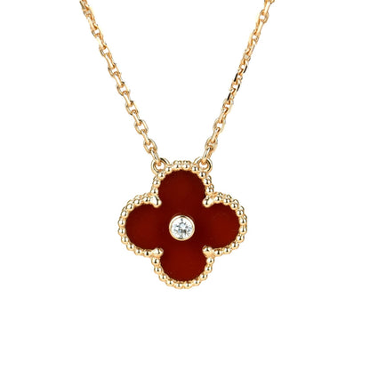[⭐Novea]CLOVER 15MM DIAMOND CARNELIAN NECKLACE