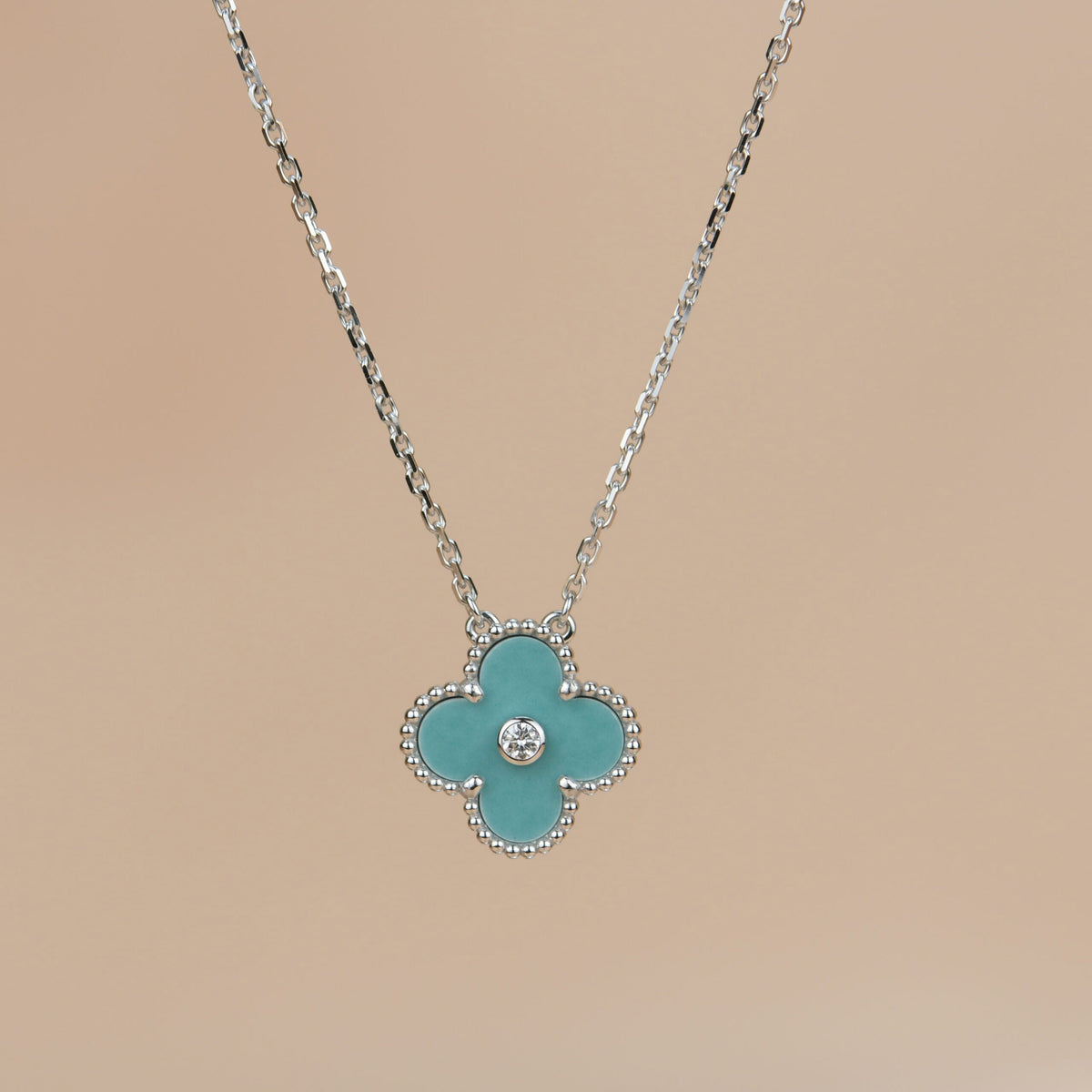 [⭐Novea]CLOVER 15MM DIAMOND SVRES PORCELAIN  NECKLACE SILVER