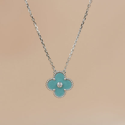 [⭐Novea]CLOVER 15MM DIAMOND SVRES PORCELAIN  NECKLACE SILVER