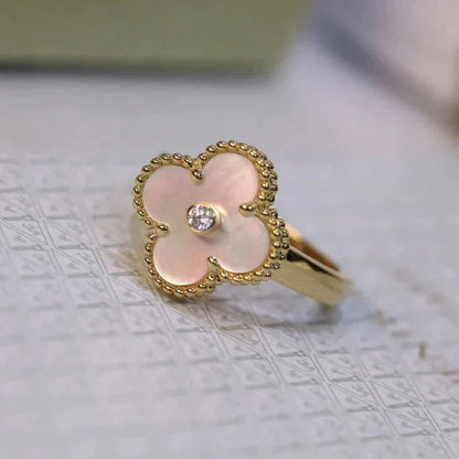 [⭐Novea]CLOVER PINK MOP RING GOLD DIAMOND