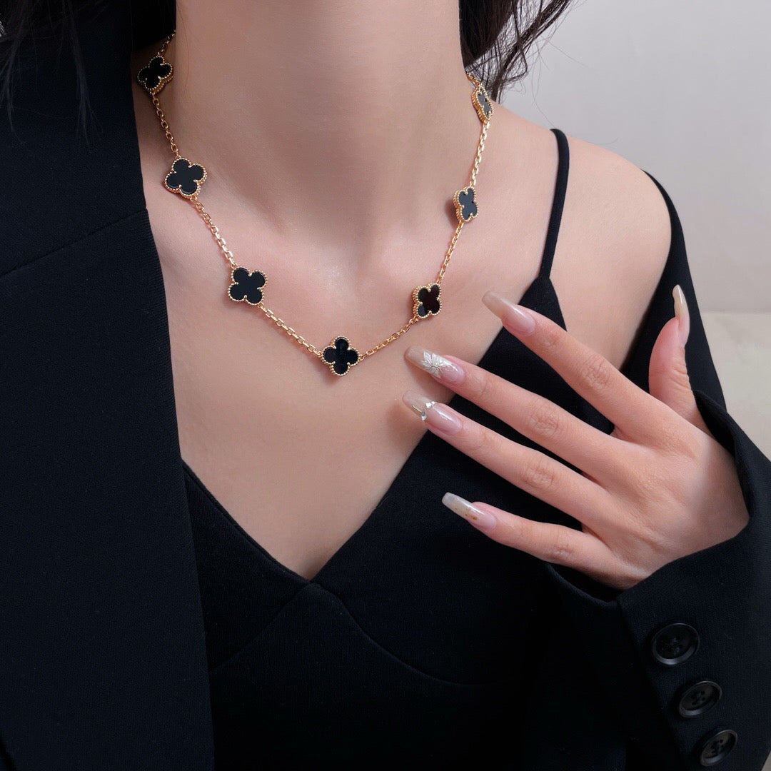 [⭐Novea]CLOVER 10 MOTIFS ONYX NECKLACE