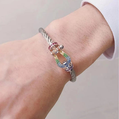 [⭐Novea]FORC LARGE HORSESHOE  COLORED DIAMOND BRACELET SILVER