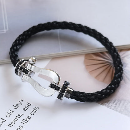 [⭐Novea]FORCE LARGE HORSESHOE BLACK DIAMOND BRACELET SILVER