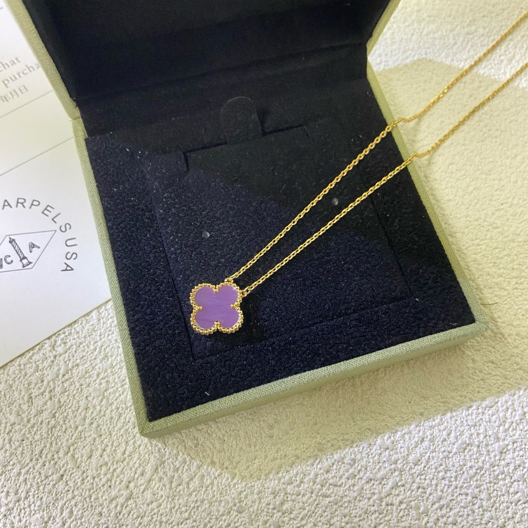 [⭐Novea Jewelry]CLOVER 15MM  PURPLE VIOLET NECKLACE