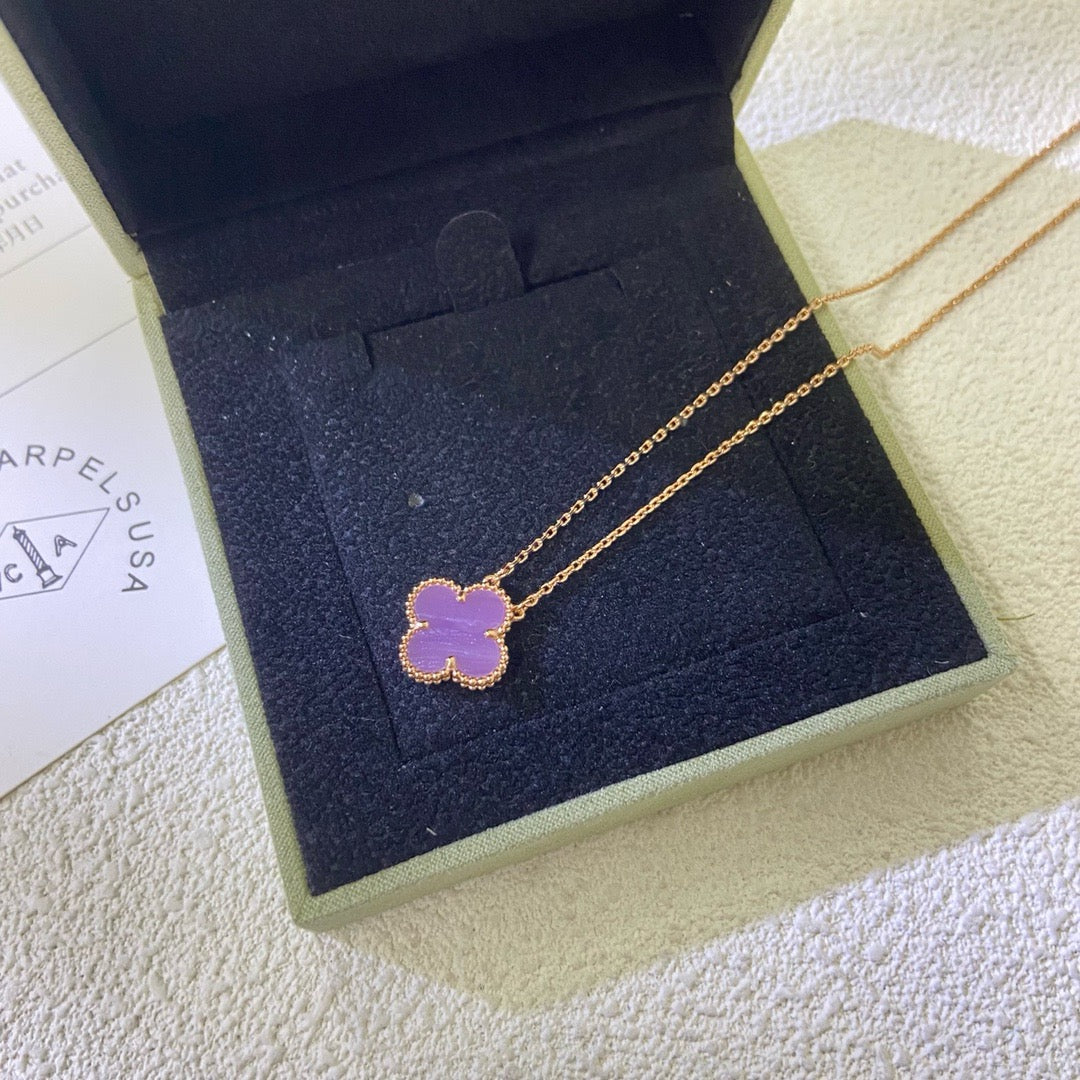 [⭐Novea Jewelry]CLOVER 15MM  PURPLE VIOLET NECKLACE