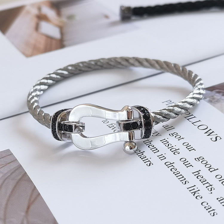 [⭐Novea]FORCE LARGE HORSESHOE BLACK DIAMOND BRACELET SILVER