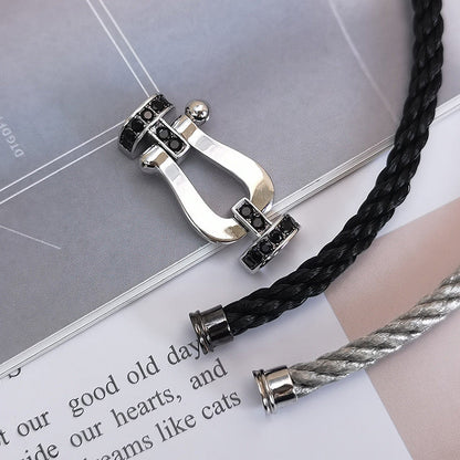 [⭐Novea]FORCE LARGE HORSESHOE BLACK DIAMOND BRACELET SILVER