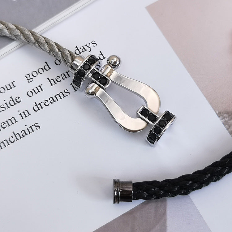 [⭐Novea]FORCE LARGE HORSESHOE BLACK DIAMOND BRACELET SILVER