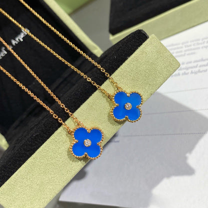 [⭐Novea]CLOVER 15MM DIAMOND AND BLUE AGATE NECKLACE