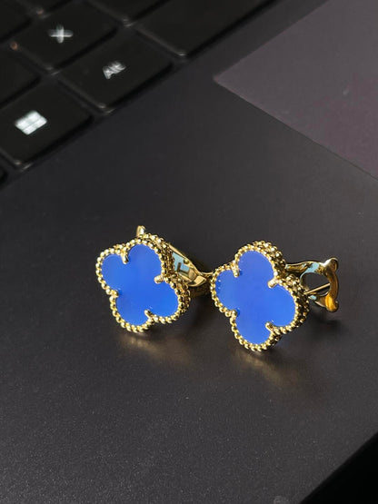 [⭐Novea] CLOVER LARGE (20mm) 1 MOTIFS BLUE MOP STUD EARRINGS