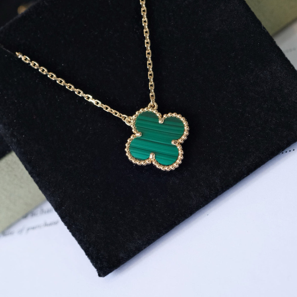 [⭐Novea]CLOVER 15MM MALACHITE SINGLE FLOWER  NECKLACE