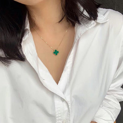 [⭐Novea]CLOVER 15MM MALACHITE SINGLE FLOWER  NECKLACE