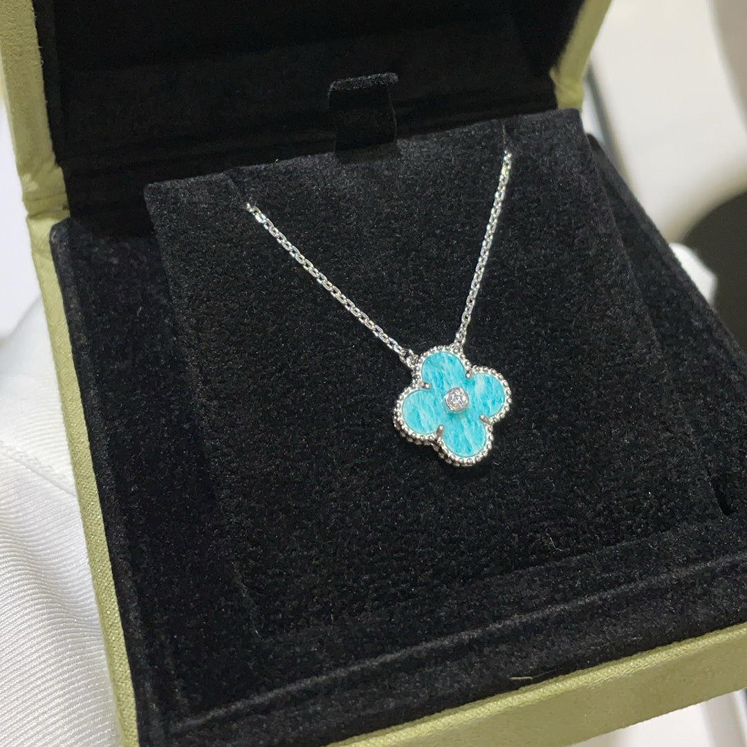 [⭐Novea]CLOVER 15MM DIAMOND SVRES PORCELAIN  NECKLACE SILVER