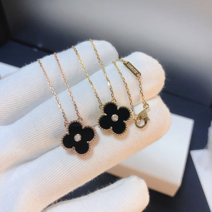 [⭐Novea]CLOVER 15MM DIAMOND ONYX NECKLACE