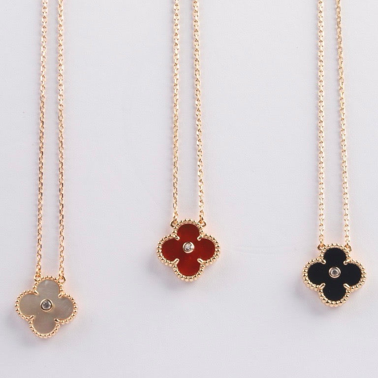 [⭐Novea]CLOVER 15MM DIAMOND CARNELIAN NECKLACE
