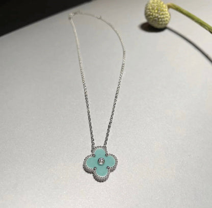 [⭐Novea]CLOVER 1 DIAMOND LIGHT BLUE SILVER NECKLACE