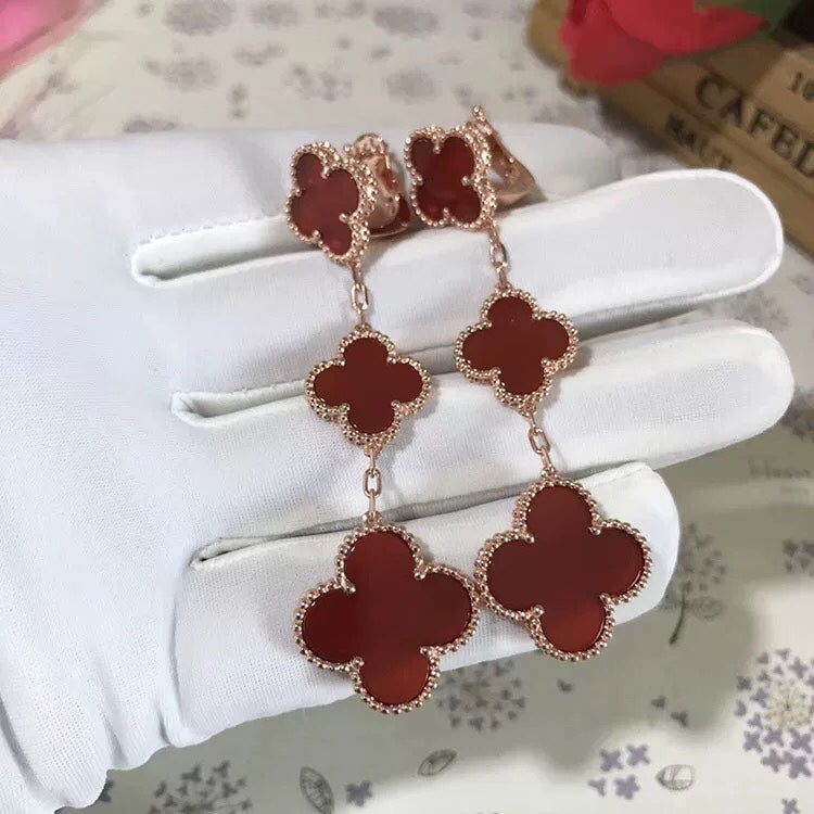 [⭐Novea]CLOVER 3 MOTIF CARNELIAN DROP EARRINGS
