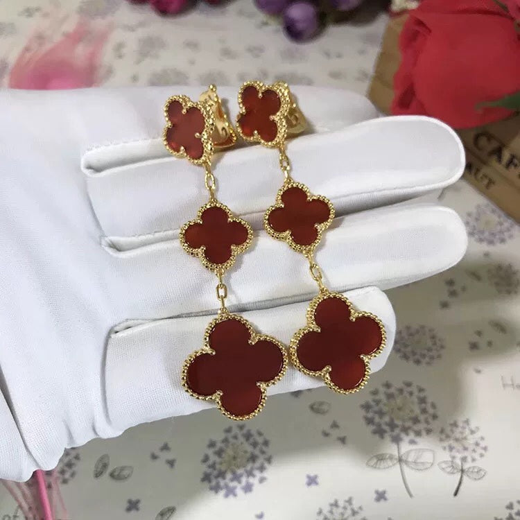 [⭐Novea]CLOVER 3 MOTIF CARNELIAN DROP EARRINGS
