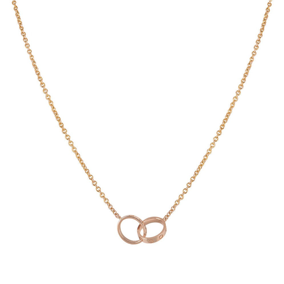 [⭐Novea]LOVE NECKLACE DOUBLE RING PINK GOLD