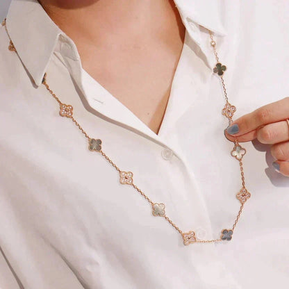 [⭐Novea]CLOVER 20 MOTIFS DARK MOP DIAMOND  NECKLACE