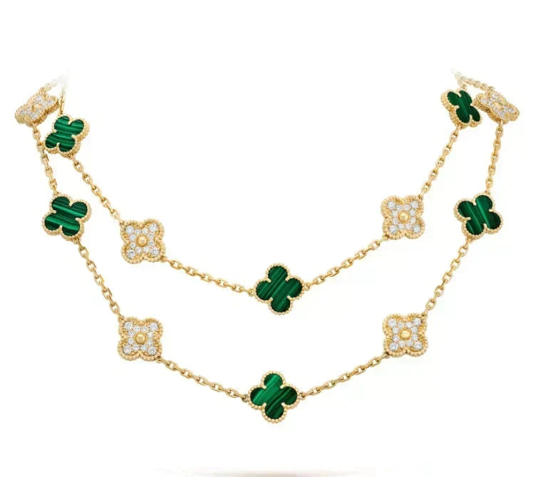 [⭐Novea]CLOVER 20 MOTIFS MALACHITE DIAMOND NECKLACE