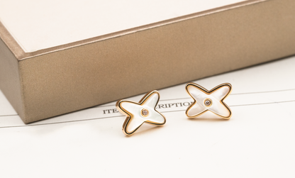 [⭐Novea]JEUX DE WHITE MOP ROSE GOLD DIAMOND EARRINGS